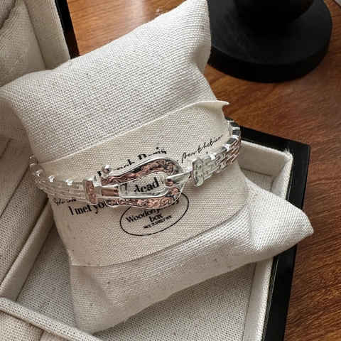 Bracciale a Fibbia a Ferro di Cavallo in Argento Sterling 925 per Donna Bracciale Rigido a Catena a Maglia Testurizzata Gioielli Coreani