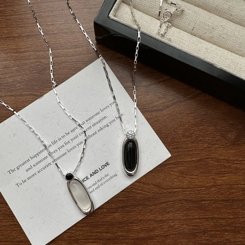 Collana con Pendente in Agata Argento Sterling 925 per Donna Minimalista Goccia d'Acqua Ovale Gemma Catena Clavicola Gioielli Moda