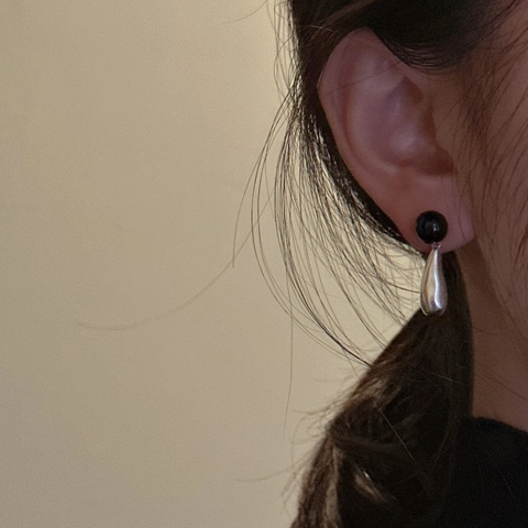 S925 Sterling Silver Water Drop Drop Earrings For Women Black Agate Minimalist Geometric Dangle Earrings Retro Fashion Jewelry