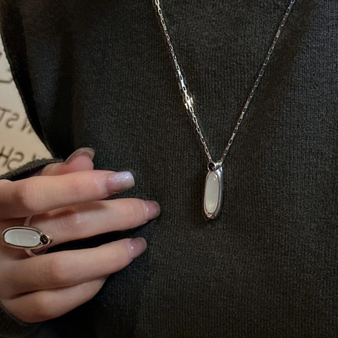 Collana con Pendente in Agata Argento Sterling 925 per Donna Minimalista Goccia d'Acqua Ovale Gemma Catena Clavicola Gioielli Moda