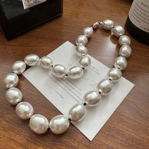 Collana in Argento Sterling 925 con Perle Artificiali per Donna Choker Minimalista di Perle Barocche Ovali Gioielli Stile Coreano