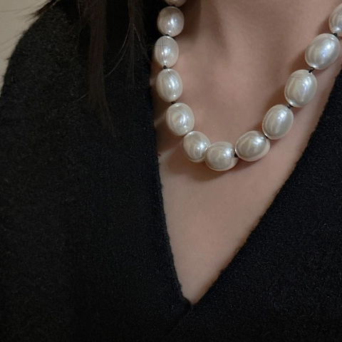 Collana in Argento Sterling 925 con Perle Artificiali per Donna Choker Minimalista di Perle Barocche Ovali Gioielli Stile Coreano