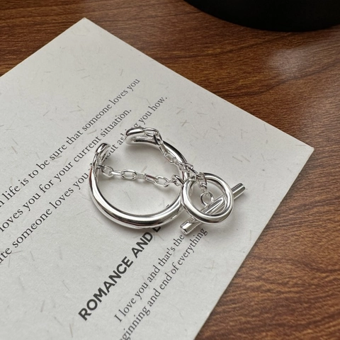 S925 Sterling Silber Doppelreihig Knebelverschluss Offener Ring Für Damen Koreanisch Minimalistisch Kette Verstellbar Fingerring
