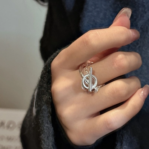 S925 Sterling Silber Doppelreihig Knebelverschluss Offener Ring Für Damen Koreanisch Minimalistisch Kette Verstellbar Fingerring