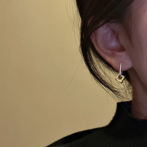 S925 Sterling Zilver Tweekleurige Vierkante Creolen Voor Dames Minimalistische Geometrische Goud Zilver Contrast Oorbellen Sieraden
