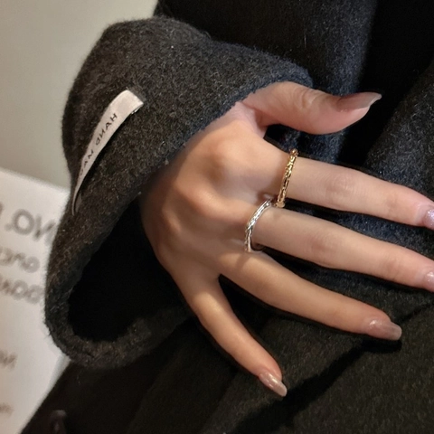 925 Sterling Silver Ring For Women Minimalist Textured Lava Hammered Adjustable Open Ring Korean Style Fashion Jewelry