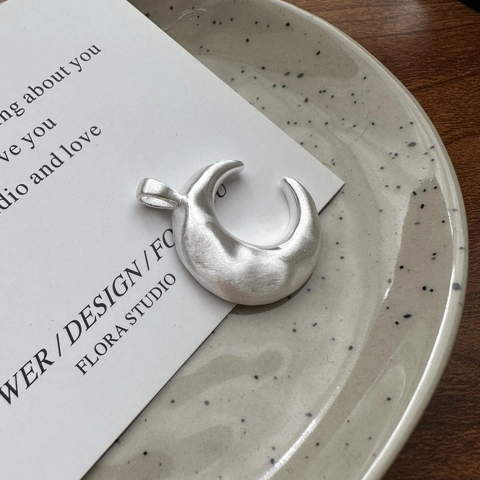 Collana con Ciondolo a Mezzaluna in Argento Sterling 925 Minimalista per Donna Texture Martellata Opaca Gioielli Coreani Alla Moda Regalo