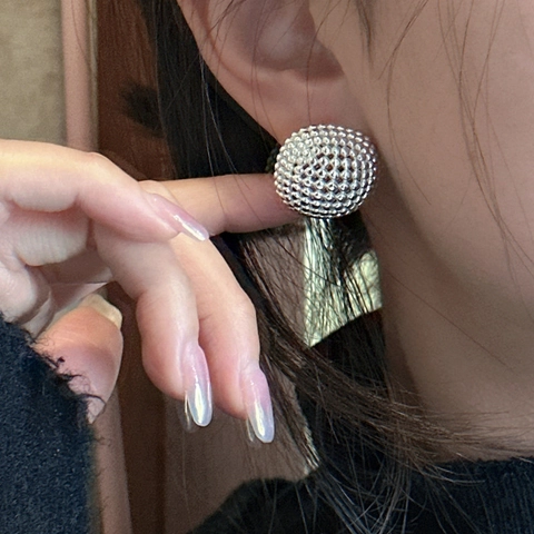 925 Sterlingsilber Kuppel Ohrstecker Geometrische Körnige Textur Koreanischen Stil Minimalistischer Schmuck Für Damen Silber