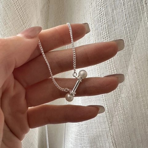 Minimalistische S925 Sterlingsilber Süßwasserperle Balance Hantel Anhänger Halskette Für Damen Elegante Schmuck