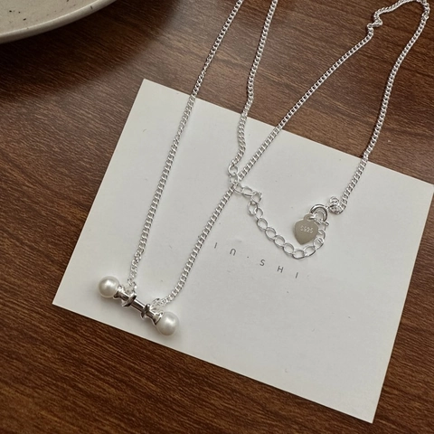 Minimalistische S925 Sterlingsilber Süßwasserperle Balance Hantel Anhänger Halskette Für Damen Elegante Schmuck