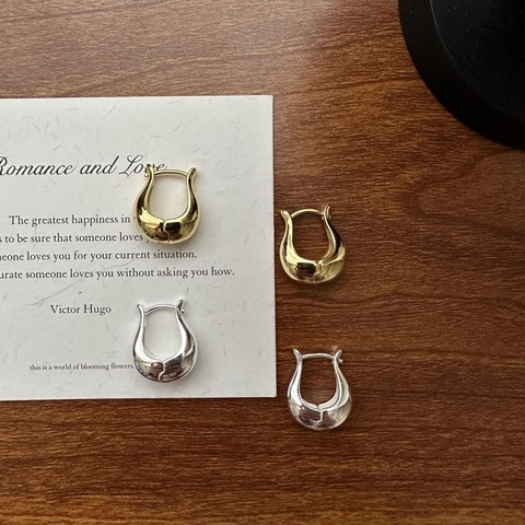 Minimalist 925 Sterling Silver Geometric Hoop Earrings Chic Gold Silver Plated Irregular U-Shaped Teardrop Ear Buckle Jewelry For Women