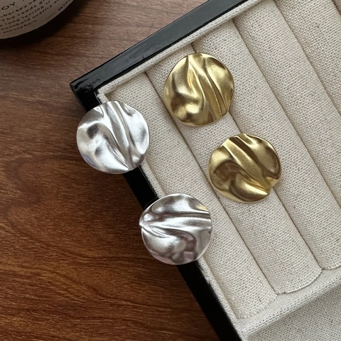 925 Sterling Silver Korean Style Crumpled Texture Round Stud Earrings Minimalist INS Fashion Jewelry For Women Gift