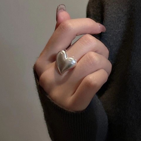 S925 Sterlingsilber Herz Ring Für Damen Koreanischer Stil Minimalistisch Matt Frostet Verstellbarer Offener Fingerring Modeschmuck