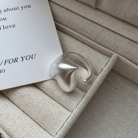S925 Sterlingsilber Herz Ring Für Damen Koreanischer Stil Minimalistisch Matt Frostet Verstellbarer Offener Fingerring Modeschmuck