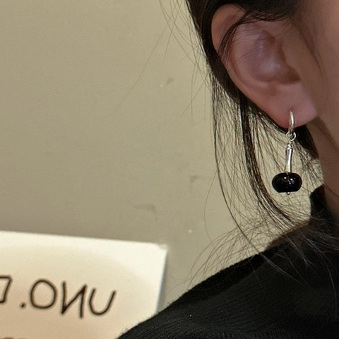 S925 Sterling Silver Hip Flask Hoop Earrings Retro Minimalist Agate Stone Beads For Women Elegant Fashion Jewelry Accessory