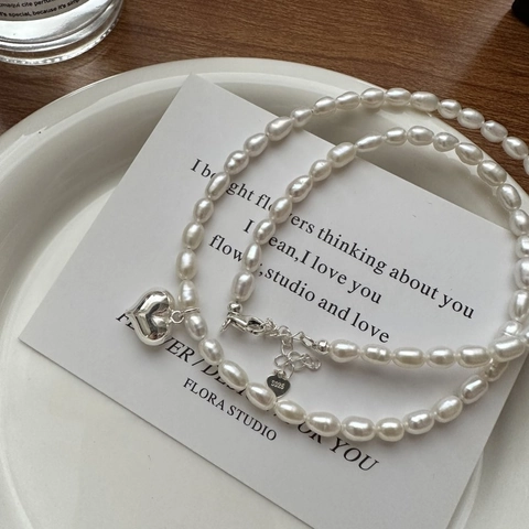 S925 Sterlingsilber Süßwasserperle Herz Anhänger Halskette Für Damen INS Stil Minimalistische Schlüsselbeinkette Schmuck