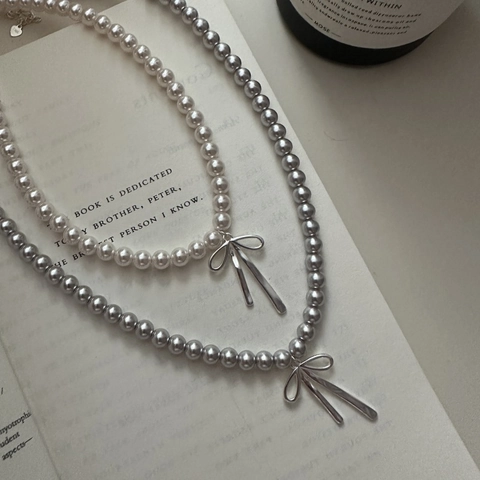 S925 Sterling Silver Bowknot Artificial Pearl Necklace Korean Fashion Elegant Bow Pendant Clavicle Chain For Women Jewelry Gift