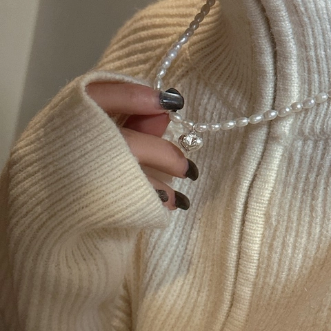 Collana con Ciondolo a Cuore in Argento Sterling 925 e Perle d'Acqua Dolce per Donna Stile INS Catena Minimalista Gioielli