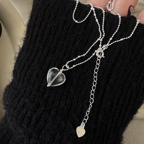 925 Sterlingsilber Herz Anhänger Halskette Minimalistisch Klar Strass Kugelkette Choker Für Damen INS Stil Schmuck Geschenk