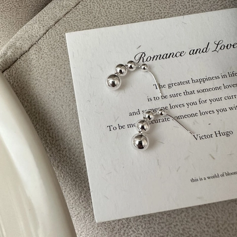 Boucles d'Oreilles Clous Minimalistes en Argent Sterling 925 avec Perles Métalliques Dégradées pour Femmes Style Coréen Bijoux