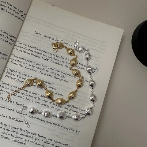 Bracciale in Argento Sterling S925 Con Texture a Conchiglia per Donna Gioielli Retro Minimalisti a Strisce Verticali Oro Argento