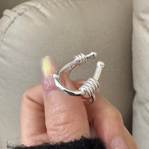 925 Sterling Silver U-shaped Horseshoe Ring For Women Korean Niche Design Adjustable Open Ring Vintage Minimalist Jewelry