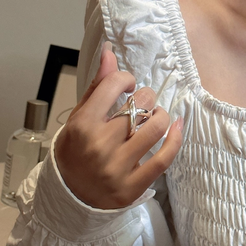 Minimalist 925 Sterling Silver Crossover Ring For Women Geometric X Shape Adjustable Open Finger Ring Korean Style Fine Jewelry