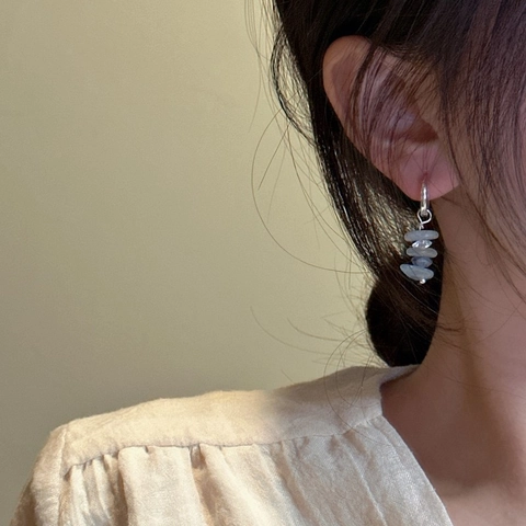 Orecchini a Cerchio Pendenti in Argento Sterling S925 Con Pietra Naturale Blu Irregolare Gioielli Minimalisti Design di Nicchia Per Donna