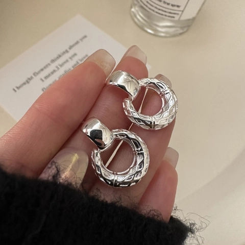 Boucles d'Oreilles Créoles Texturées en Argent Sterling 925 Vintage pour Femmes Boucles d'Oreilles Argent Minimalistes en U