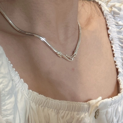 Collana a Catena a Serpente Piatta in Argento Sterling S925 per Donna Catena a Spina di Pesce Minimalista Gioielli Stile Coreano