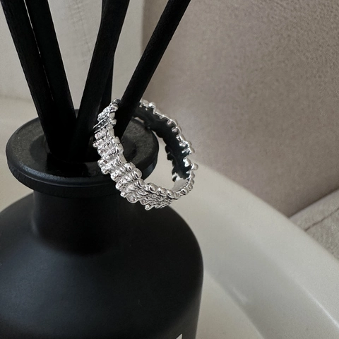 S925 Sterling Silver Open Ring For Women Minimalist Korean Style Molten Texture Irregular Geometric Band Fashion Jewelry Gift