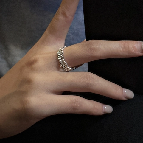 S925 Sterling Silver Open Ring For Women Minimalist Korean Style Molten Texture Irregular Geometric Band Fashion Jewelry Gift