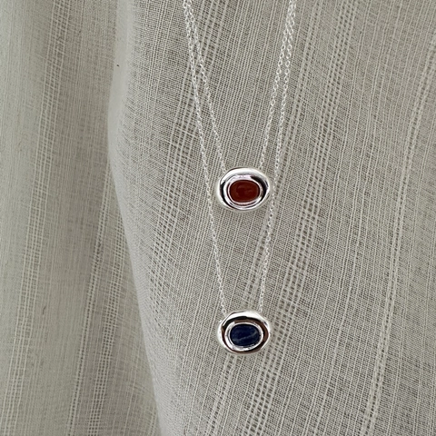 Collana con Pendente in Agata Ovale in Argento Sterling 925 Donna Stile Geometrico Vintage Catena Regolabile Gioielli