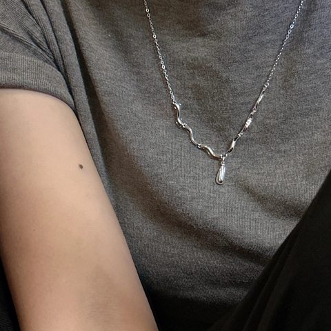 925 Sterling Silver Water Drop Wave Texture Necklace For Women Minimalist Niche Design Polished Pendant Clavicle Chain Jewelry