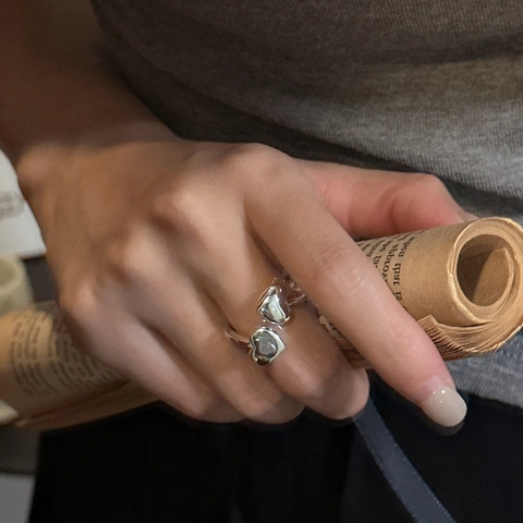 S925 Sterling Zilver Dubbel Hart Open Ring Voor Vrouwen Minimalistisch Koreaanse Stijl Verstelbare Vingerring Sieraden Cadeau