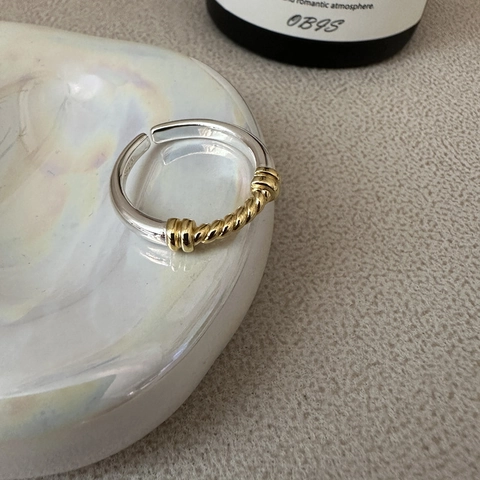 S925 Sterlingsilber Zweifarbig Gedreht Geflochten Offener Ring Für Damen Minimalistisch Verstellbar Gold Silber Überzogener Fingerring Schmuck Geschenk