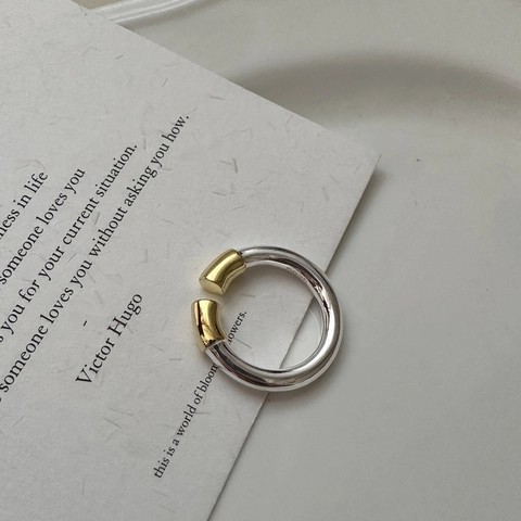 Minimalist 925 Sterling Silver Open Ring For Women Gold Silver Contrasting Color Adjustable Geometric Finger Ring Jewelry