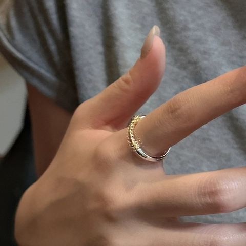 S925 Sterlingsilber Zweifarbig Gedreht Geflochten Offener Ring Für Damen Minimalistisch Verstellbar Gold Silber Überzogener Fingerring Schmuck Geschenk