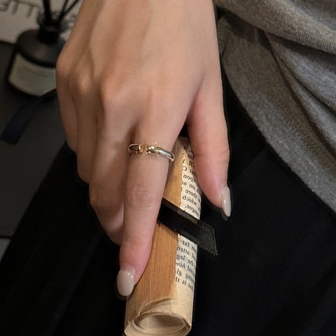 Minimalist 925 Sterling Silver Open Ring For Women Gold Silver Contrasting Color Adjustable Geometric Finger Ring Jewelry