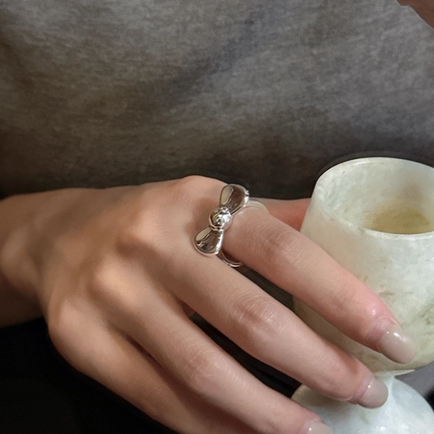 S925 Sterlingsilber Schleife Offener Ring Koreanischer Stil Minimalistisch Geometrisch Verstellbar Fingerring Damen Schmuck