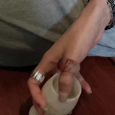 Vintage Kaffee Achat Ring Natürliche Marmor Textur Geometrisches Dickes Design Ins Stil Unisex Mode Handschmuck