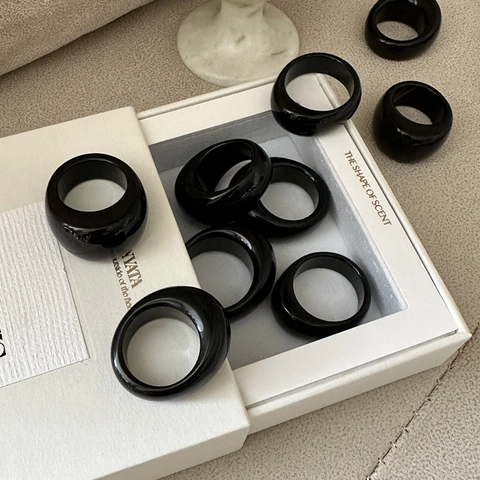 Koreaanse Stijl Minimalistisch Chunky Agaat Ring Voor Vrouwen INS Mode Glad Rond Geometrisch Brede Band Vingering Sieraden