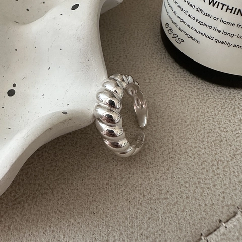 Franse Vintage 925 Sterling Zilveren Croissant Open Ring Voor Dames Minimalistische Gedraaide Textuur Geometrische Verstelbare Vingerring Sieraden