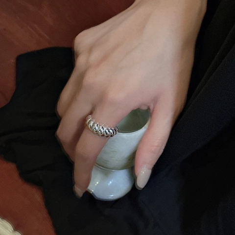 Franse Vintage 925 Sterling Zilveren Croissant Open Ring Voor Dames Minimalistische Gedraaide Textuur Geometrische Verstelbare Vingerring Sieraden