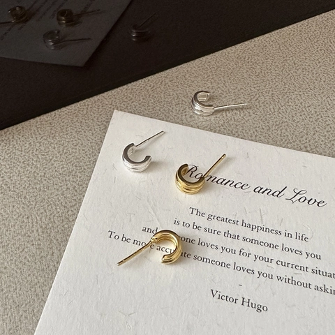 925 Sterling Silver Stud Earrings For Women Minimalist Three Layer Textured C-shaped Geometric Hoop Earrings Jewelry Gift