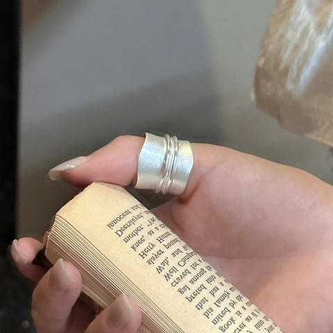 925 Sterlingsilber Breitband Offener Ring Minimalistisch Matt Dreifache Linie Design Verstellbar Modeschmuck Für Damen
