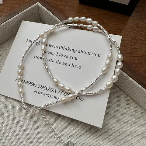 Collana in Argento Sterling 925 con Perle d'Acqua Dolce da Donna Gioielli Minimalisti Sottili a Catena Regalo