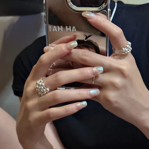 S925 Sterling Silver Multi Layer Line Beads Open Ring Minimalist Korean Design Adjustable Finger Ring For Women Jewelry