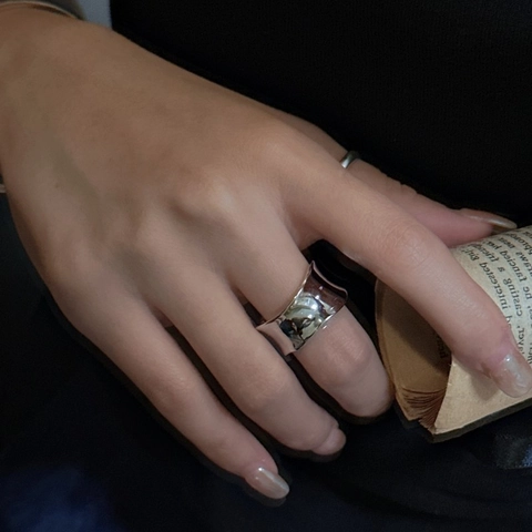 S925 Sterlingsilber Unregelmäßige Welle Breiter Ring Für Damen Minimalistisch Verstellbarer Offener Ring Hochglanz Schmuck