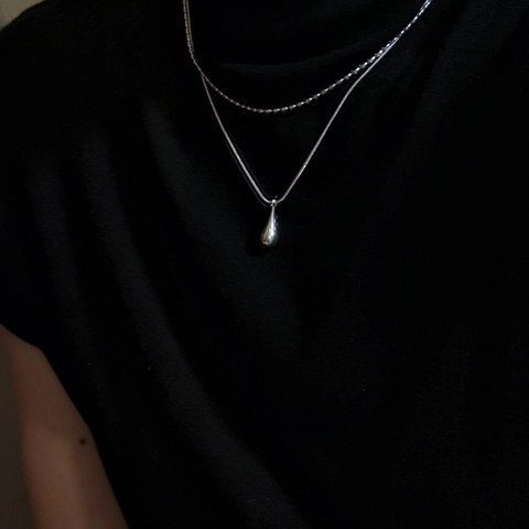 S925 Sterling Silver Minimalist Teardrop Pendant Necklace INS Style Double Layered Snake Chain Clavicle Necklace For Women Jewelry